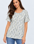 Cream Tan Cotton Rich Printed Knit Top Corfu Jeans