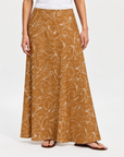 Mocha Mousse Linen Printed Skirt Corfu Jeans