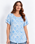 Blue Medina Burnout Jersey Print Top Corfu Jeans