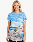 Santorini Stroll Burnout Jersey Print Top Corfu Jeans