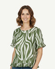 Aloe Soft Print Ruffle Blouse Corfu Jeans