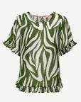Aloe Soft Print Ruffle Blouse Corfu Jeans