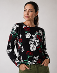 Black Rose Viscose Jersey Long Sleeve Knit Top Corfu Jeans