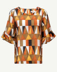 Geo Glam Soft Print Ruffle Blouse Corfu Jeans