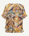 Harmonious Hues Soft Print Ruffle Blouse Corfu Jeans