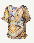 Harmonious Hues Soft Print Ruffle Blouse Corfu Jeans