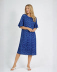 Ikat Blue Linen Printed Dress Corfu Jeans