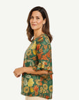 Modern Blooms Soft Print Ruffle Blouse Corfu Jeans