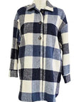 W2467664 BLUE INDIGO/OFF WHITE BRUSHED CHECK LONG SHIRT JACKET Corfu Jeans