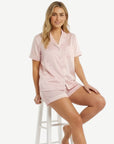 Anastasia Pink and White Short Sleeve Pyjama Set | Women's 2-Piece Sleepwear Corfu Jeans