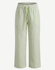 Paradise Green Striped Linen Drawstring Pants Corfu Jeans