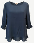 Navy Plain Ruffle Sleeve Blouse Corfu Jeans