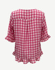 Lipstick Pink Gingham Check Ruffle Blouse Corfu Jeans