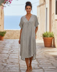 Summer Geo Linen Printed Short Sleeve Dress Corfu Jeans