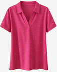 Geranium Pink & White 100% Cotton Fine Stripe Polo Top Corfu Jeans