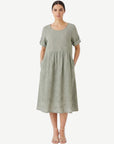Spring Moss Linen Short Sleeve Dress Corfu Jeans