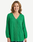Mojito Crepe Georgette Lace Trim Long Sleeve Blouse Corfu Jeans