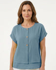 Denim Button Front Layered Top Corfu Jeans