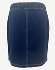 W04B5201 Indigo Night Stretch Knee Length Denim Skirt with Pockets Corfu Jeans