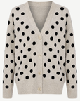 W2449228 OATMEAL/BLACK SOFT SPOT KNIT CARDIGAN Corfu Jeans