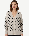 W2449228 OATMEAL/BLACK SOFT SPOT KNIT CARDIGAN Corfu Jeans