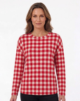 Raspberry Glace Check Knit Top Corfu Jeans
