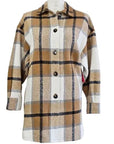 W2467664 CAMEL CREAM BRUSHED CHECK LONG SHIRT JACKET Corfu Jeans