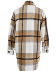 W2467664 CAMEL CREAM BRUSHED CHECK LONG SHIRT JACKET Corfu Jeans