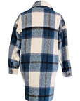 W2467664 TEAL CREAM BRUSHED CHECK LONG SHIRT JACKET Corfu Jeans