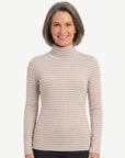 Striped Long Sleeve Turtleneck - Oatmeal & White Corfu Jeans