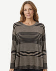 Taupe Black Striped Long Sleeve Knit Top Corfu Jeans