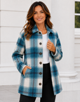 Teal Cream Long Length Check Shirt Jacket Corfu Jeans