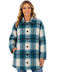 Teal Cream Long Length Check Shirt Jacket Corfu Jeans