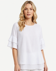 White Layered Ruffle Sleeve Blouse Corfu Jeans