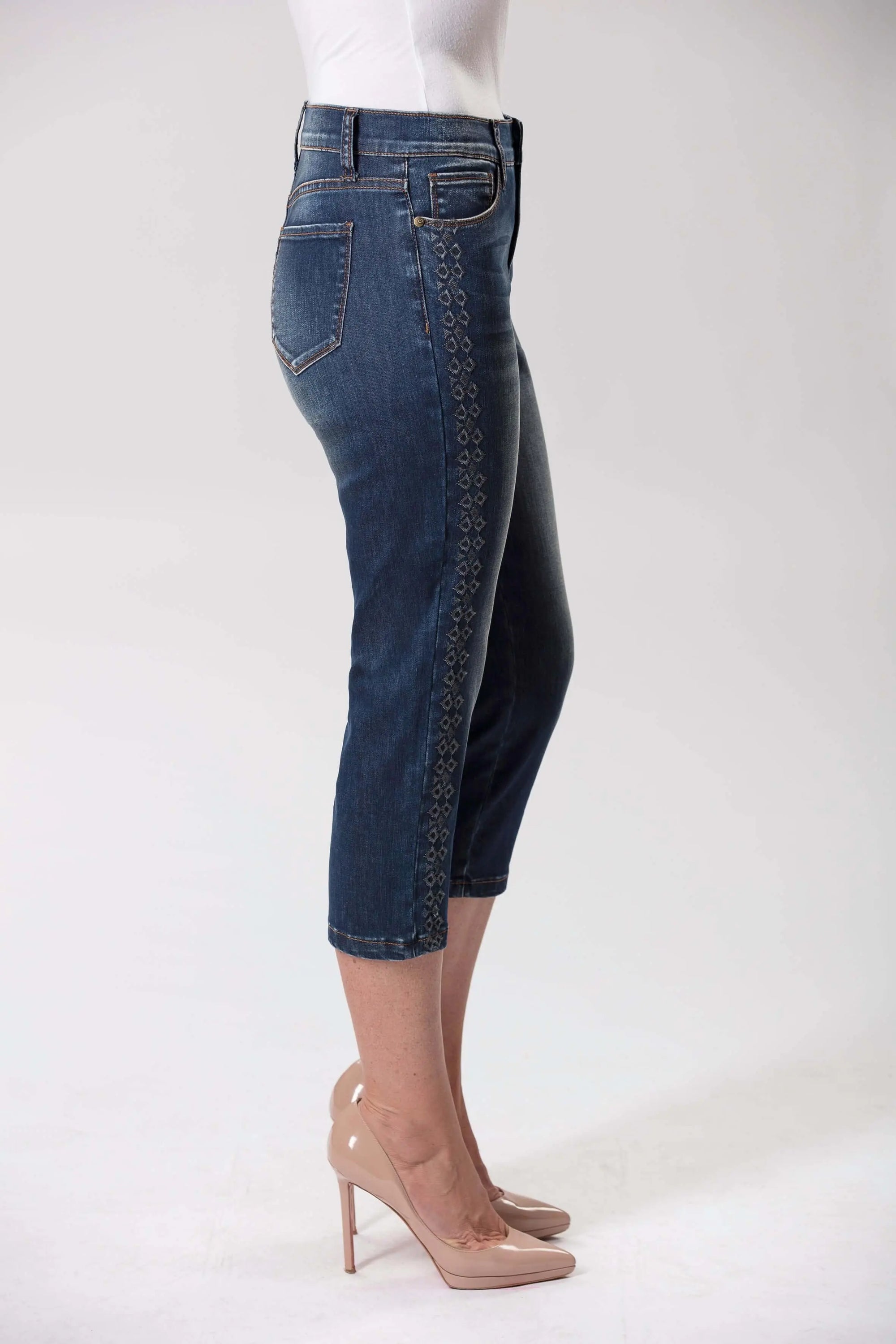 Blue Mix Alina Crop Denim Shorts/Capri Pants Corfu Easy Living