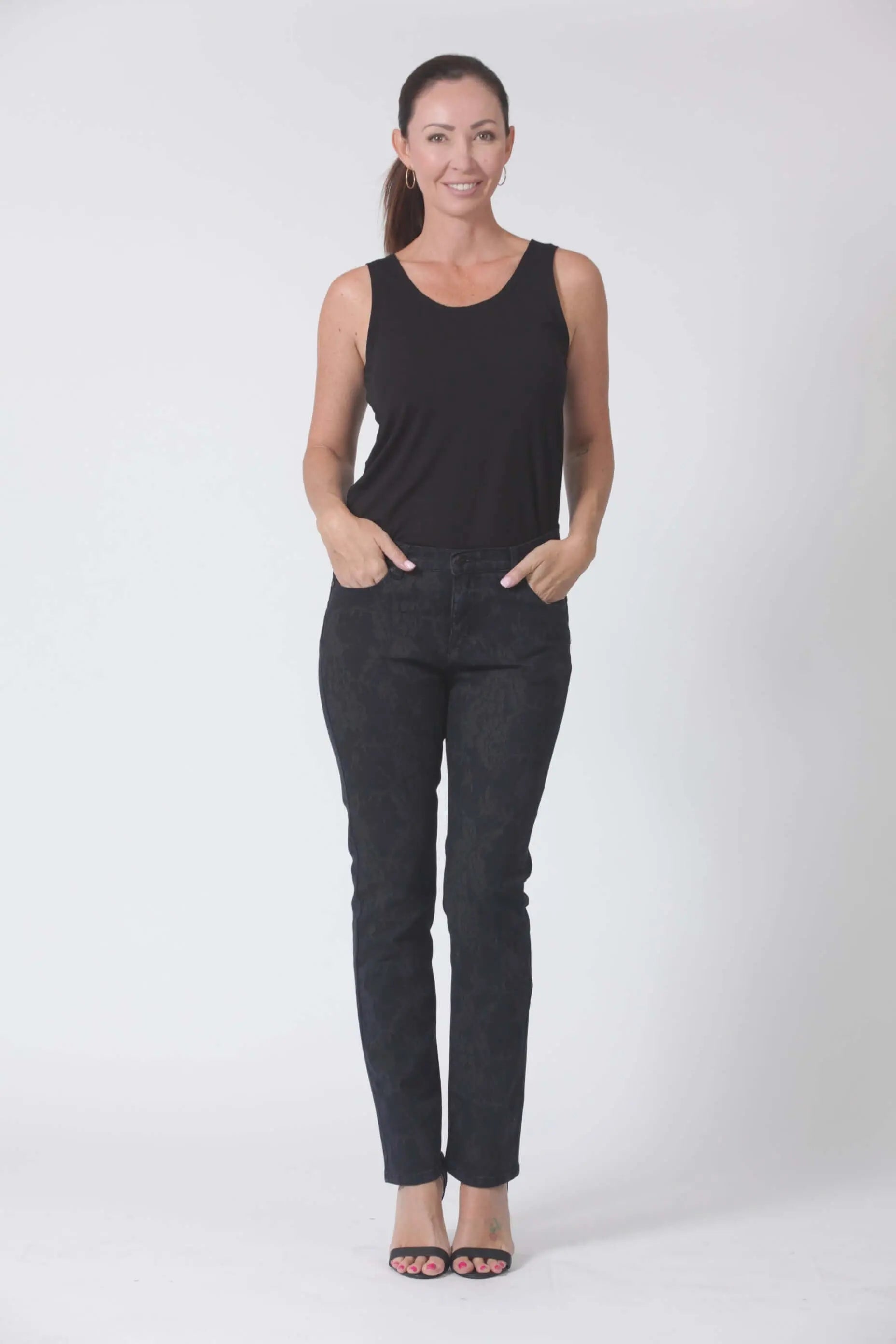 Deep Sea Flower Wash Jacquard Denim Jeans Corfu Easy Living