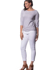 Dove Stretch Cotton Peplum 3/4 Sleeve Top Corfu Easy Living