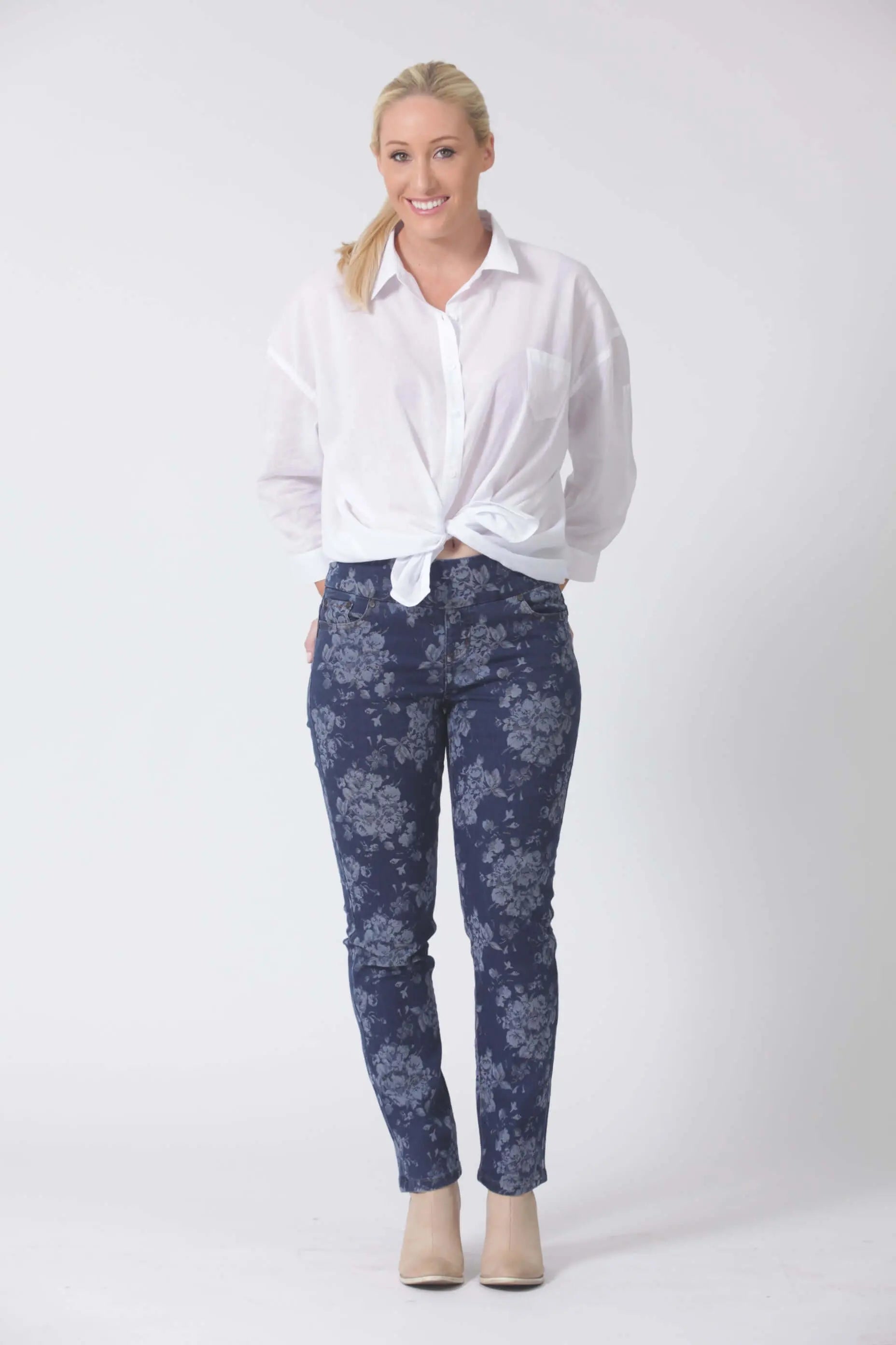 Easy Fit Flower Jacquard Denim Jeans Corfu Easy Living