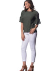 Olive Crinkle Peplum Sleeve Top Corfu Easy Living