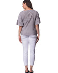 Salt & Pepper Crinkle Peplum Sleeve Top Corfu Easy Living