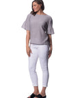 Salt & Pepper Crinkle Peplum Sleeve Top Corfu Easy Living