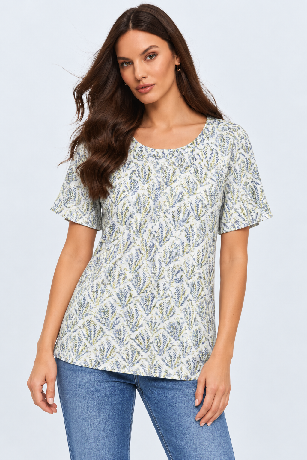 Cream Tan Cotton Rich Printed Knit Top Corfu Jeans
