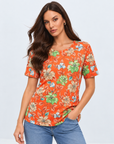 Tangerine Floral Printed Knit Top Corfu Jeans
