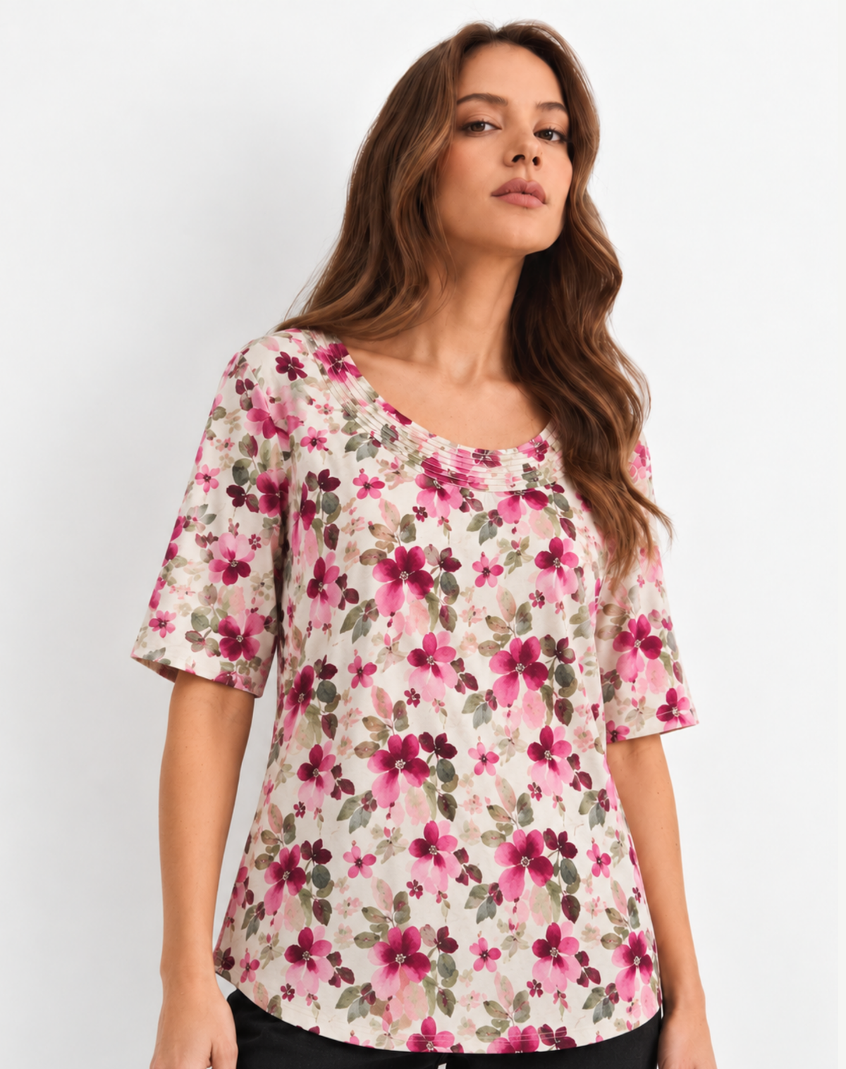 Pink Shades Floral Printed Knit Jersey Top Corfu Jeans