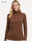 Essential Cotton Long Sleeve Turtleneck - Coffee Bean