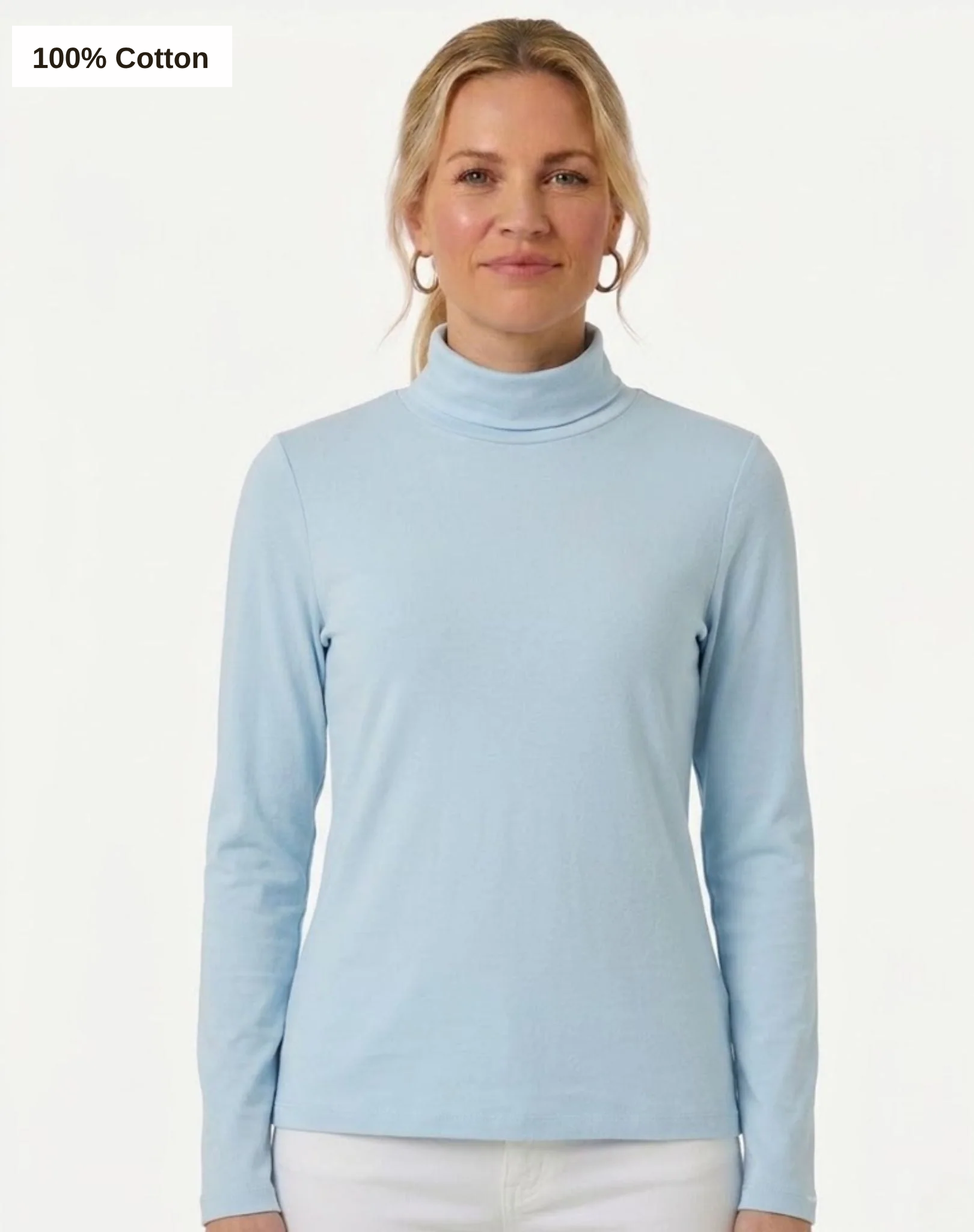 Essential Cotton Long Sleeve Turtleneck - Chambray Corfu Jeans