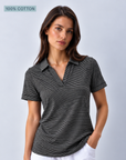 Black & White 100% Cotton Fine Stripe Polo Top Corfu Jeans