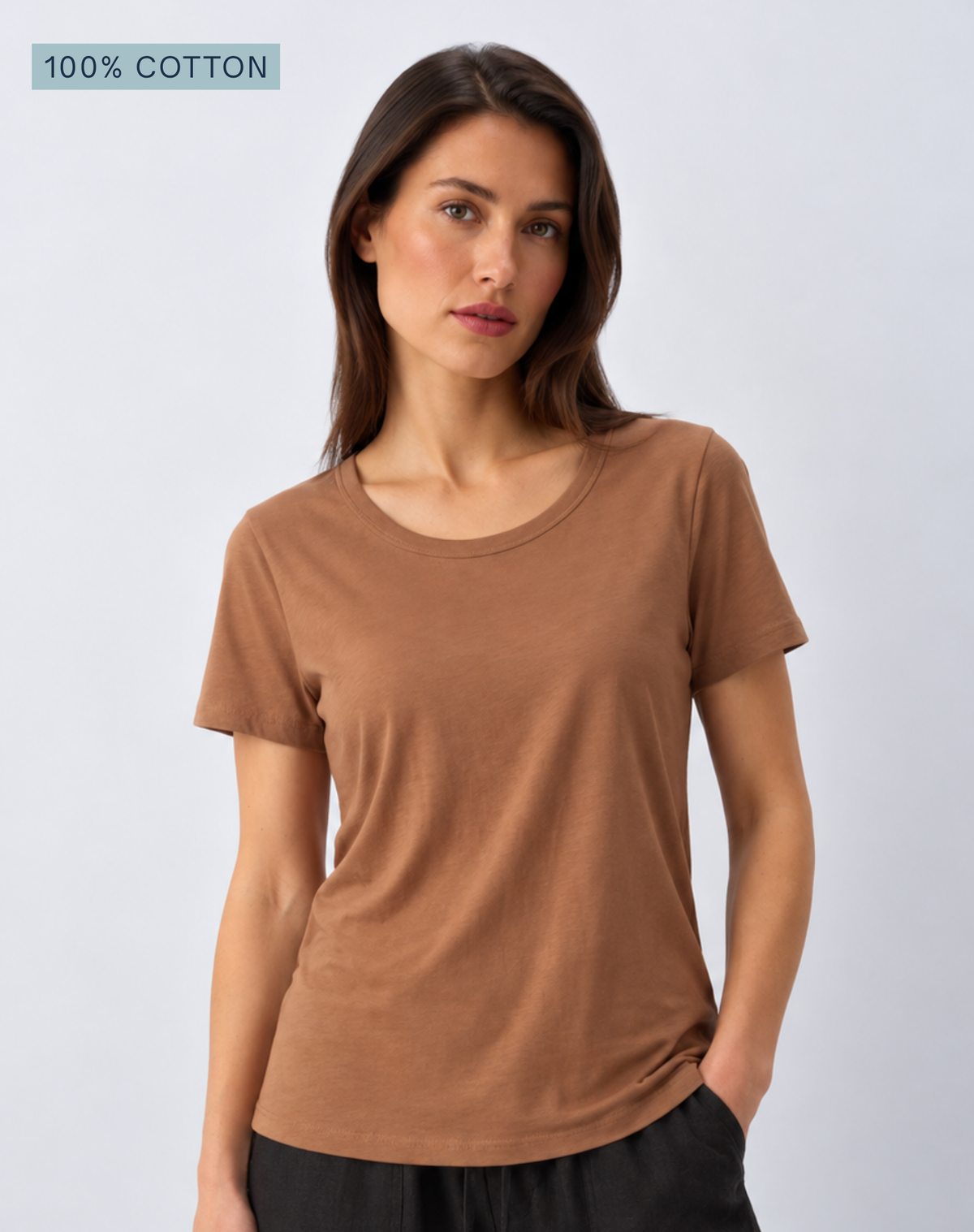 Mocha Pima Cotton T-Shirt – 100% Cotton Crew Neck Tee Corfu Jeans
