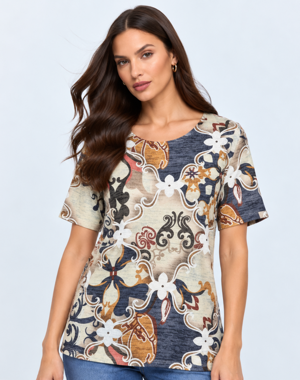 Marrakech Viscose Burnout Jersey Top Corfu Jeans