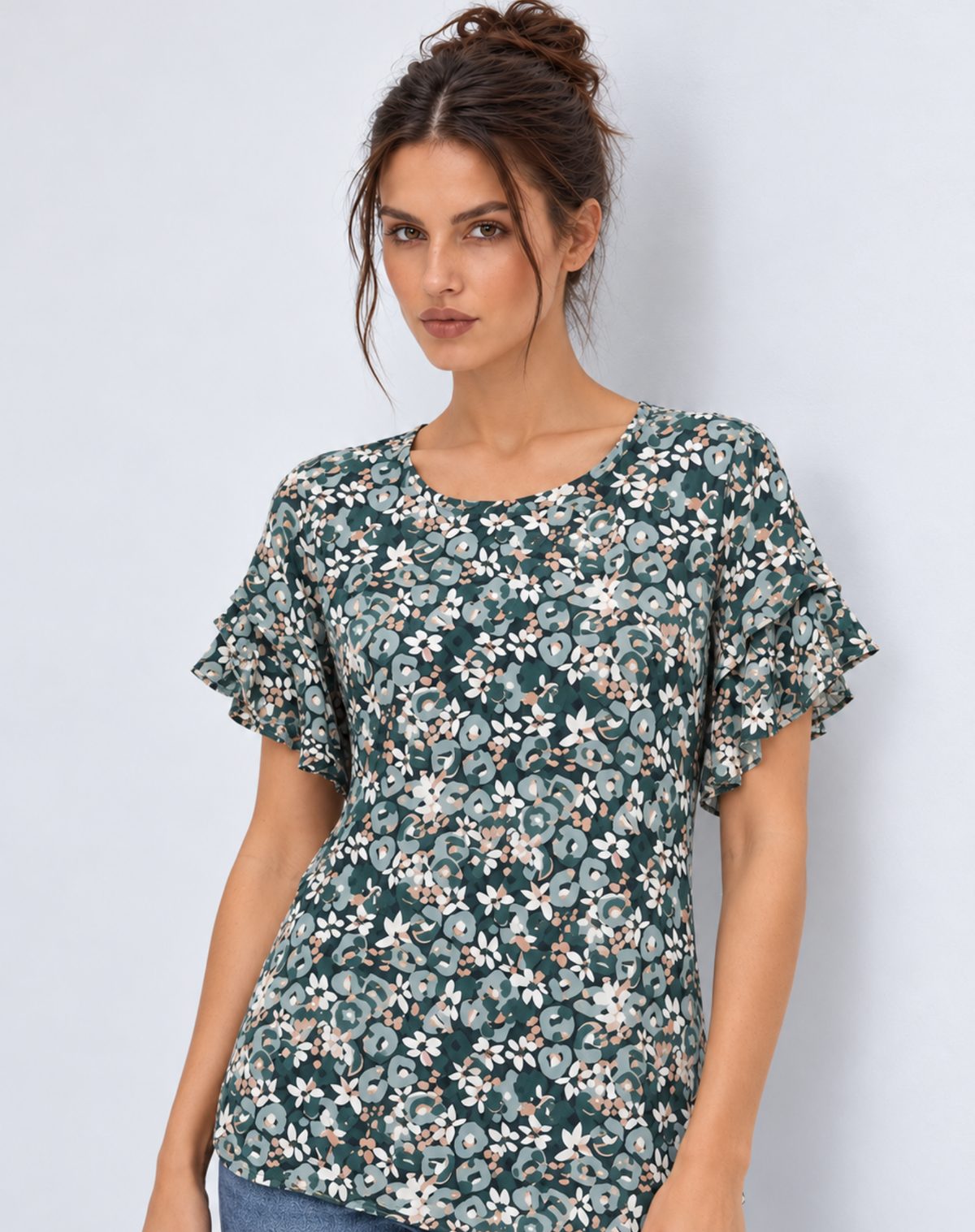 Sage Printed Knit Jersey Top Corfu Jeans